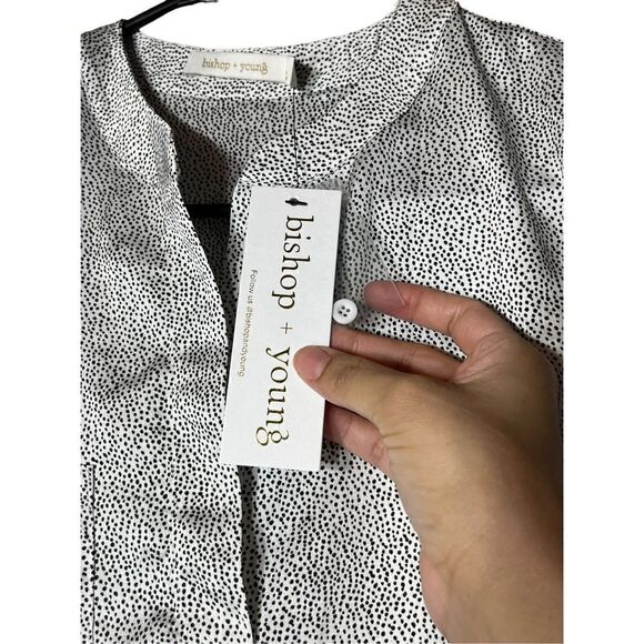 Bishop & Young Women’s Tunic Top Printed Satin Pullover White Micro Dot XS NWT‎ - Picture 6 of 10